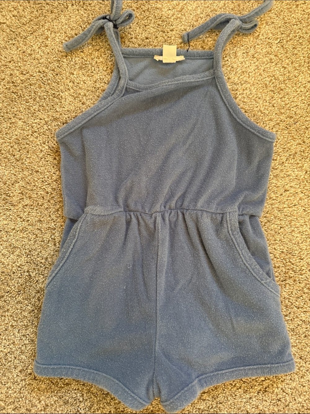 Crewcuts Light Blue Terry Romper with Tie Straps